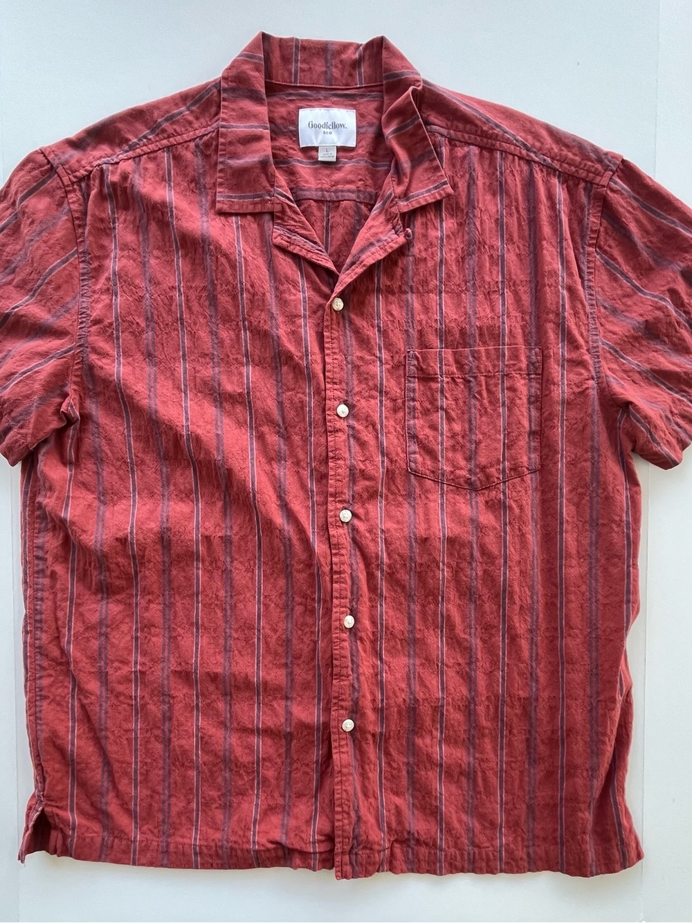 Goodfellow & Co Men's Red Striped Short-Sleeve Button-Down Shirt